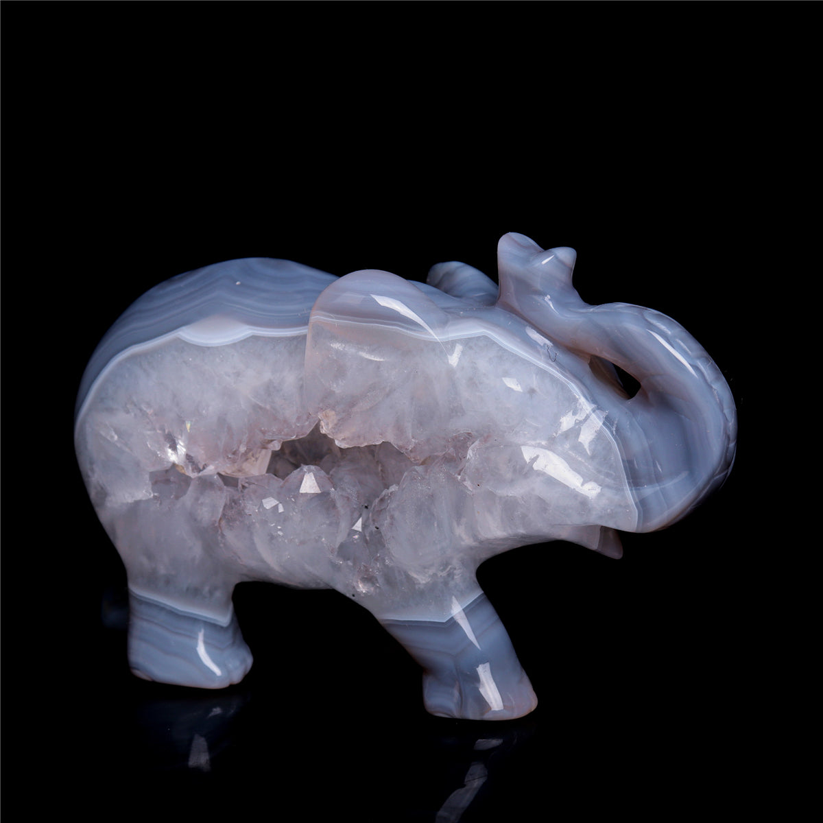 4" Druzy Agate Crystal Elephant Figurine Quartz Animal Carvings