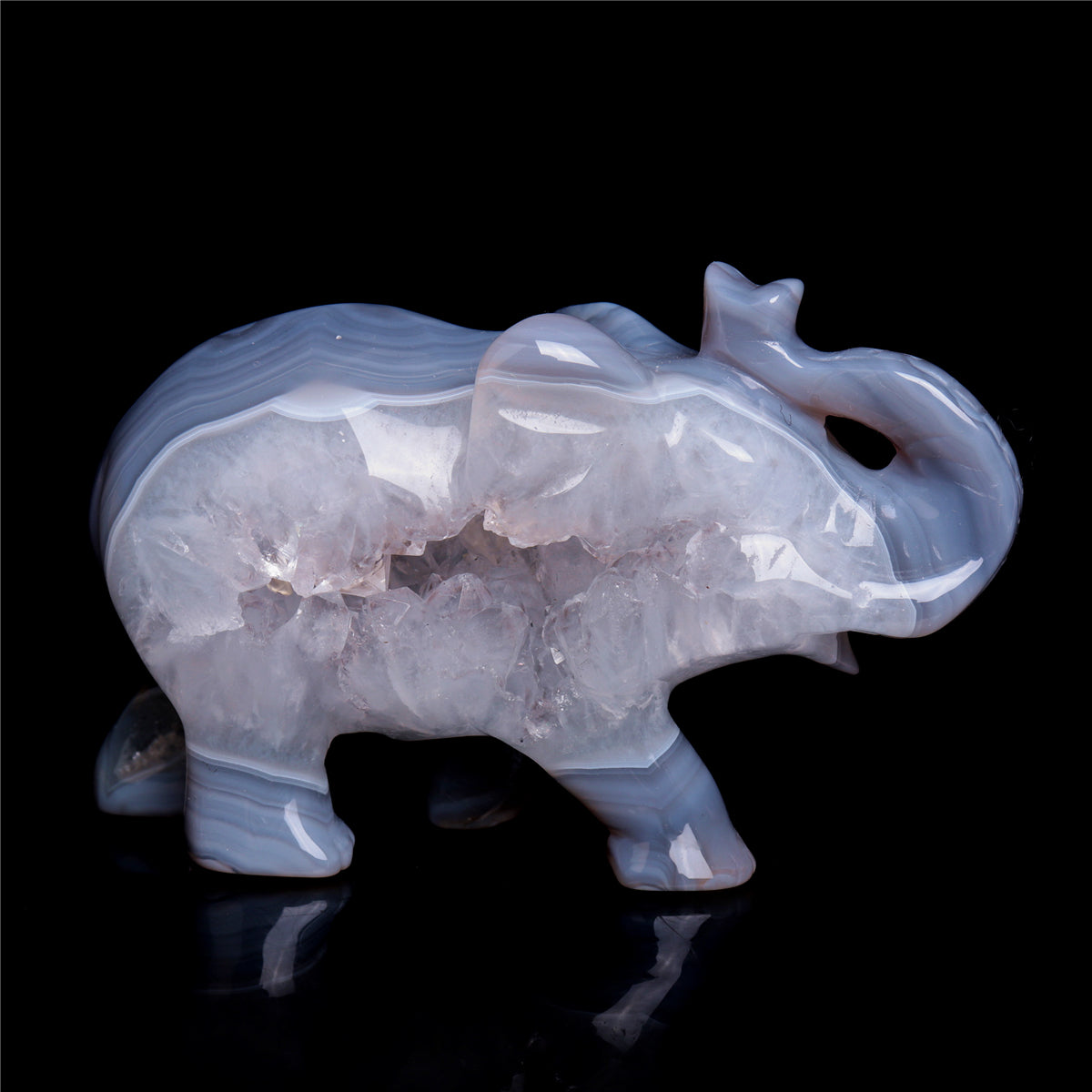 4" Druzy Agate Crystal Elephant Figurine Quartz Animal Carvings