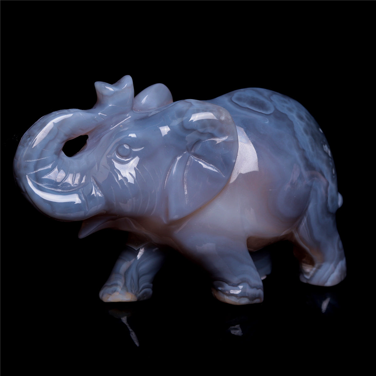 4" Druzy Agate Crystal Elephant Figurine Quartz Animal Carvings