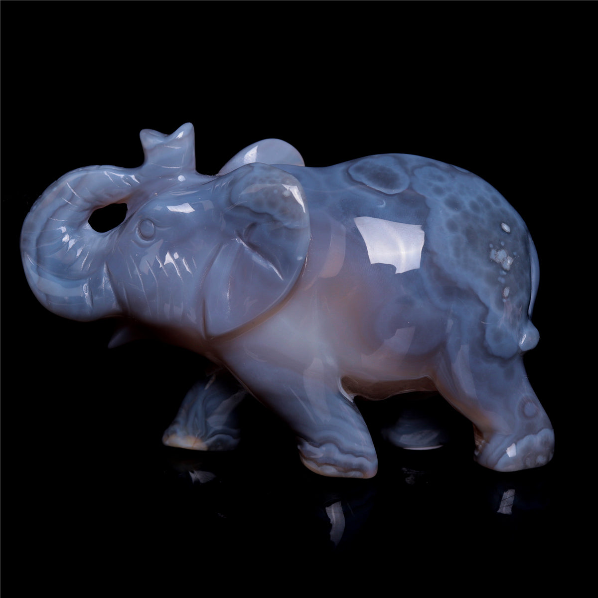 4" Druzy Agate Crystal Elephant Figurine Quartz Animal Carvings