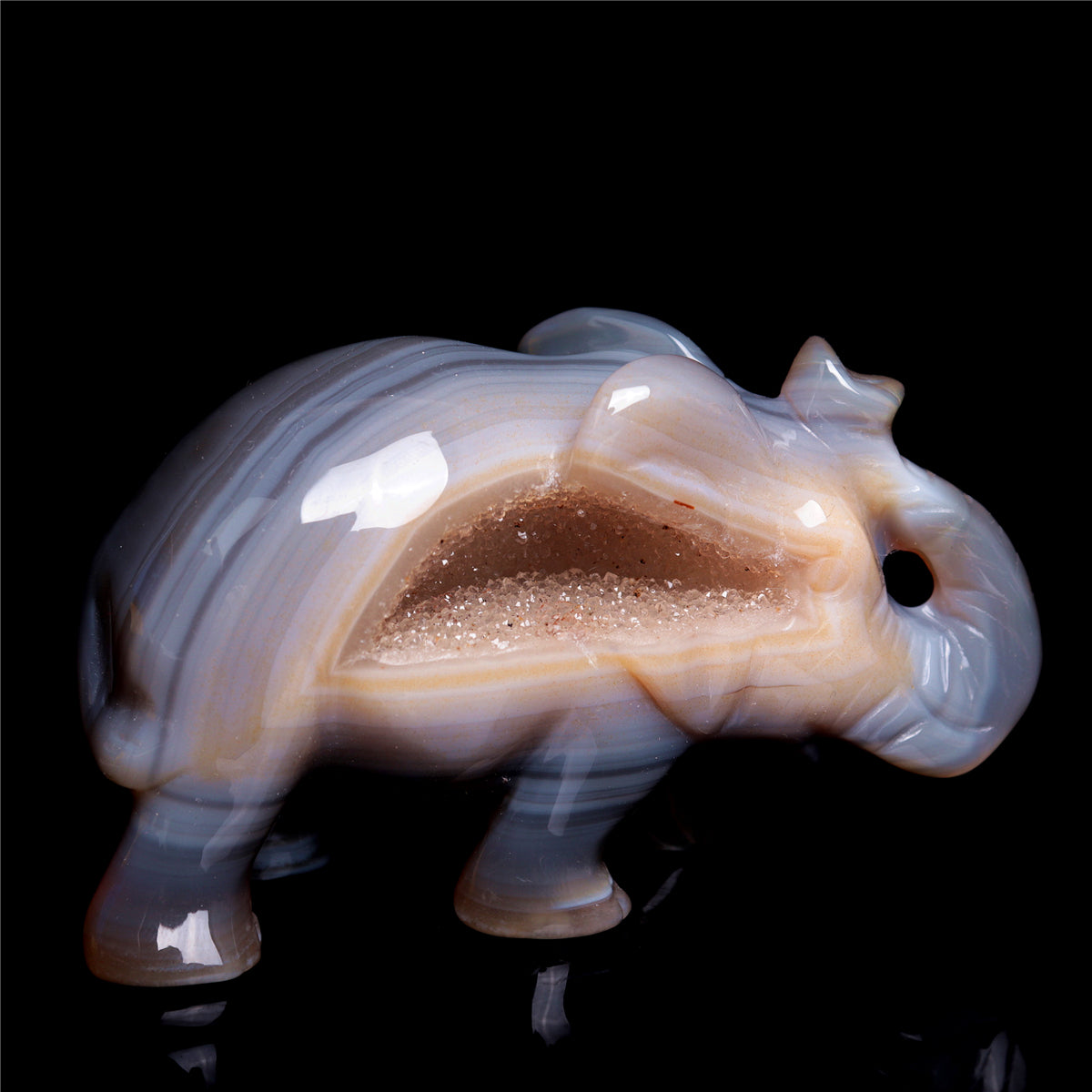 3.5" Druzy Agate Crystal Elephant Figurine Quartz Animal Carvings