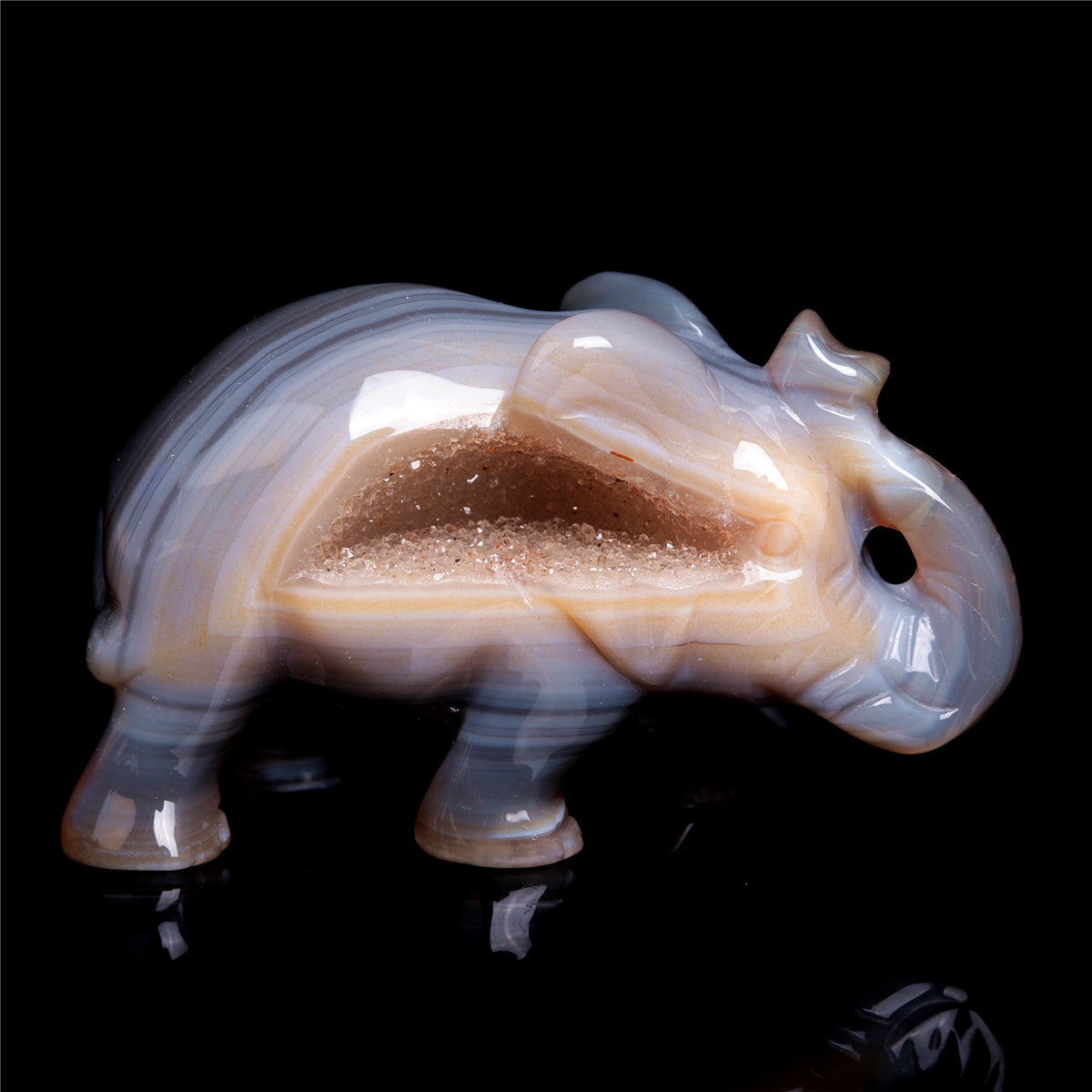 3.5" Druzy Agate Crystal Elephant Figurine Quartz Animal Carvings