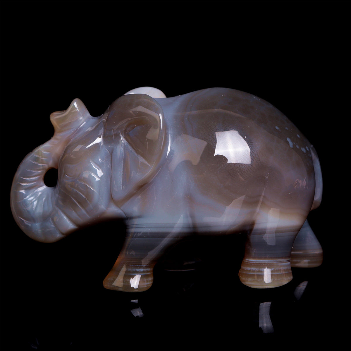 3.5" Druzy Agate Crystal Elephant Figurine Quartz Animal Carvings