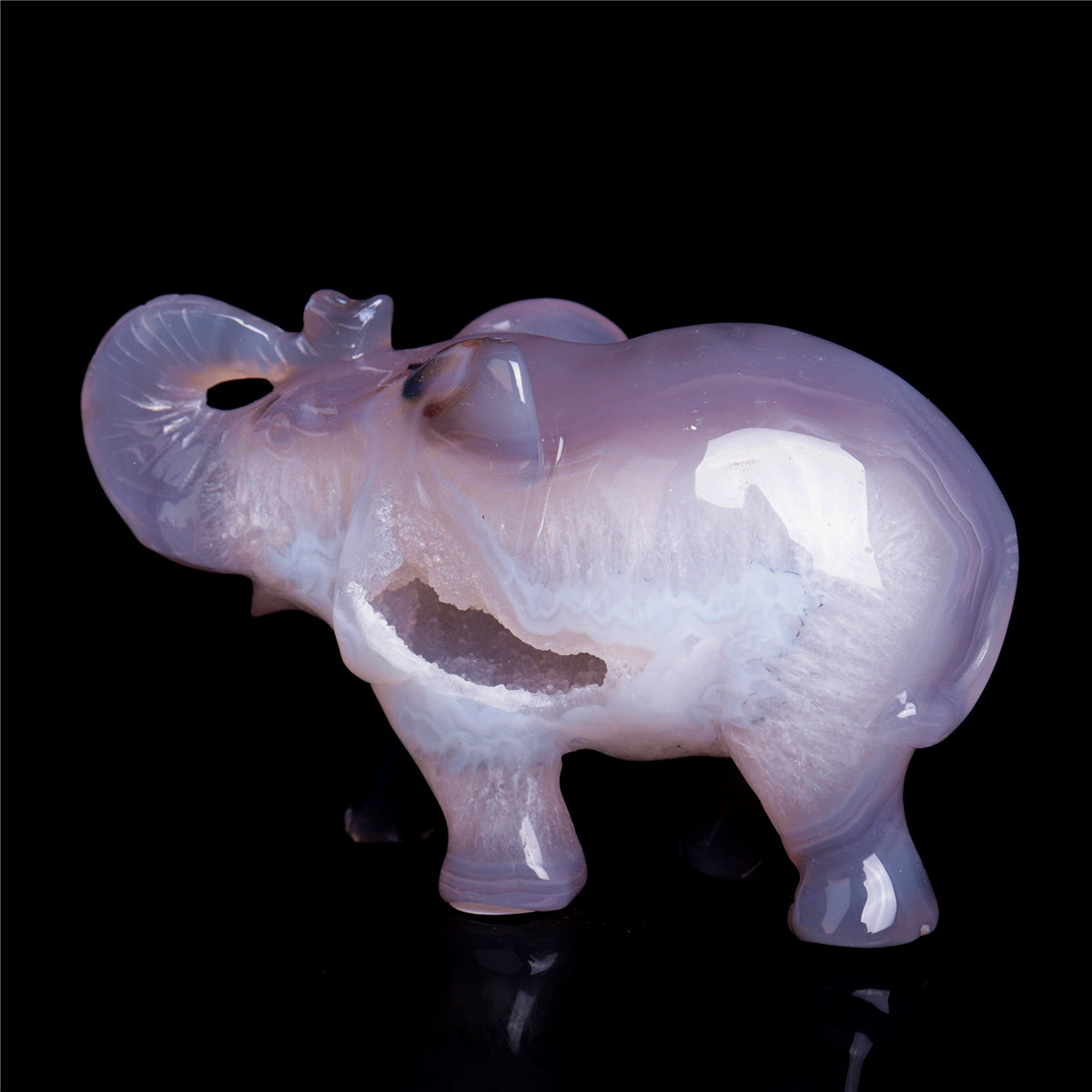 4.5" Druzy Agate Crystal Elephant Figurine Quartz Animal Carvings