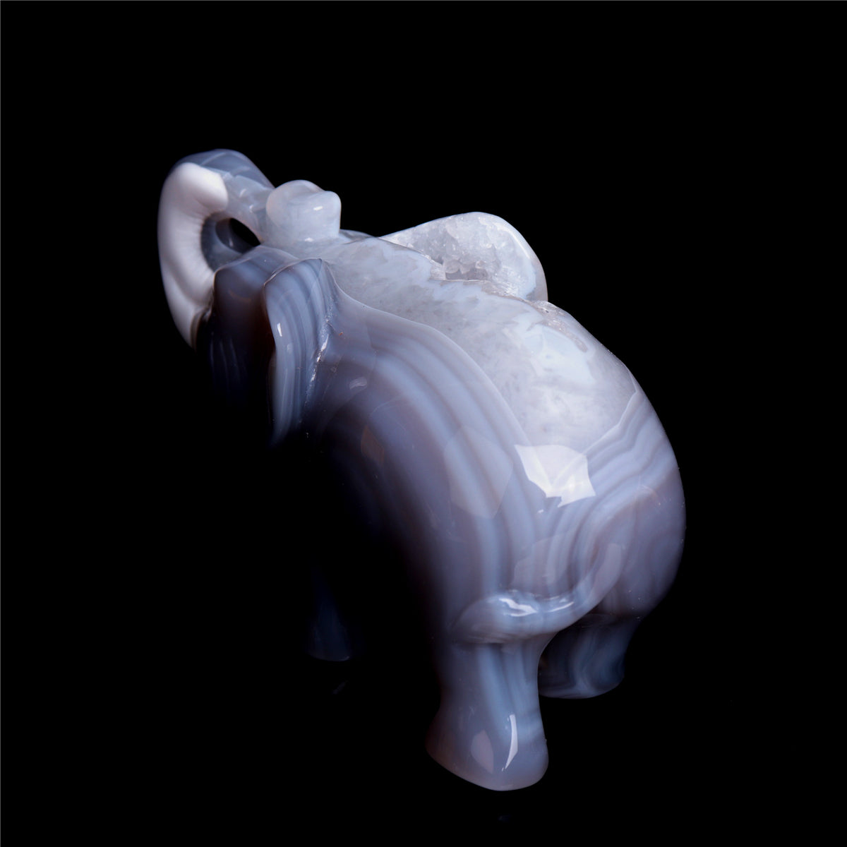 4.5" Druzy Agate Crystal Elephant Figurine Quartz Animal Carvings