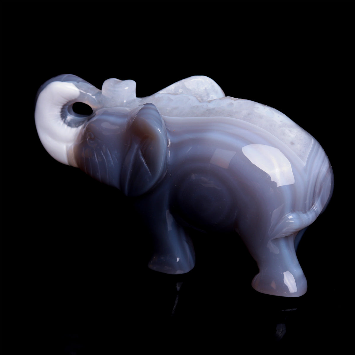 4.5" Druzy Agate Crystal Elephant Figurine Quartz Animal Carvings