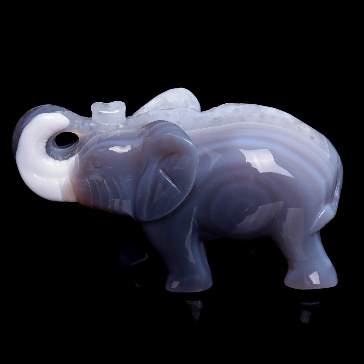 4.5" Druzy Agate Crystal Elephant Figurine Quartz Animal Carvings