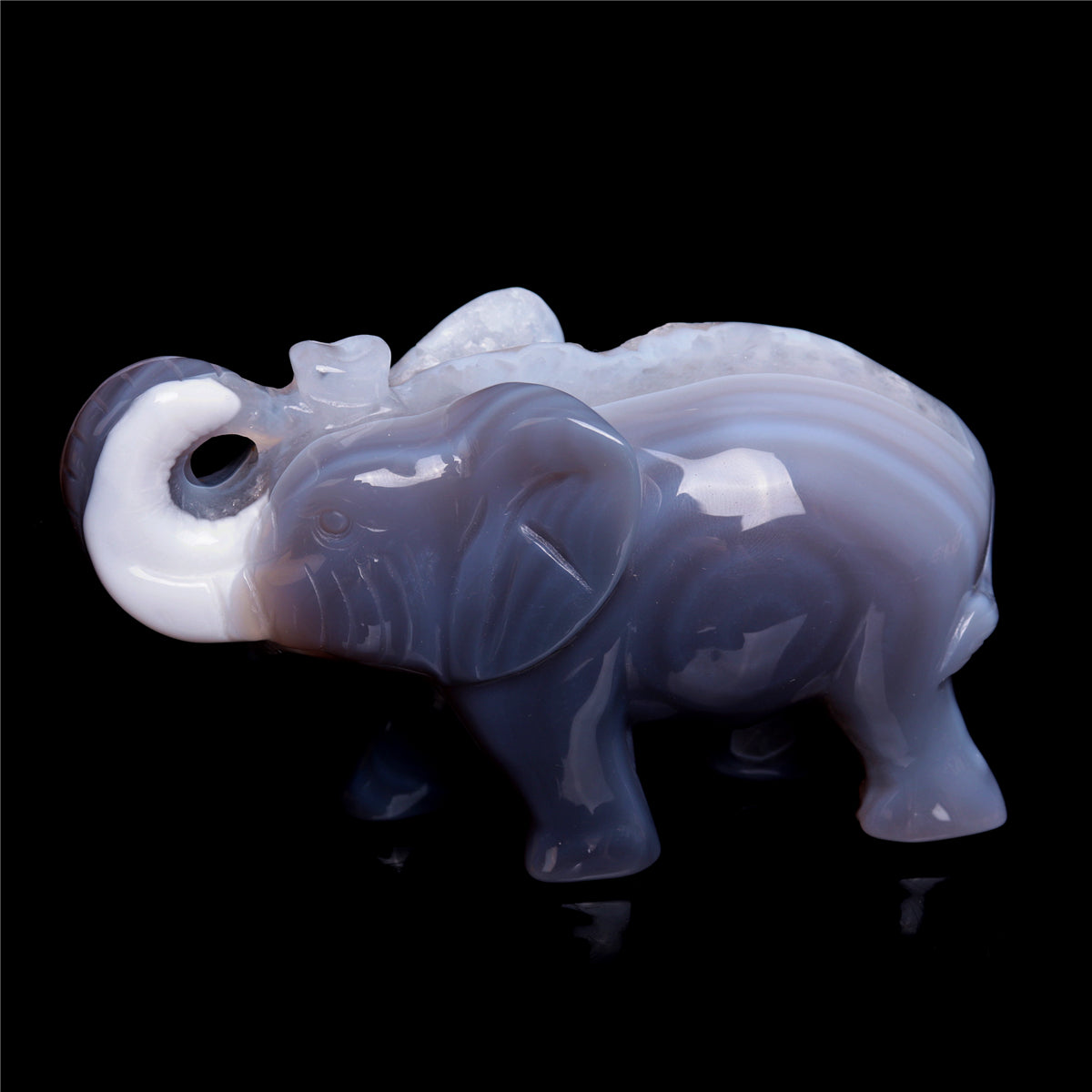 4.5" Druzy Agate Crystal Elephant Figurine Quartz Animal Carvings