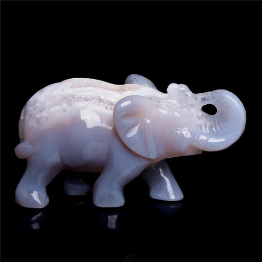 4" Druzy Agate Crystal Elephant Figurine Quartz Animal Carvings
