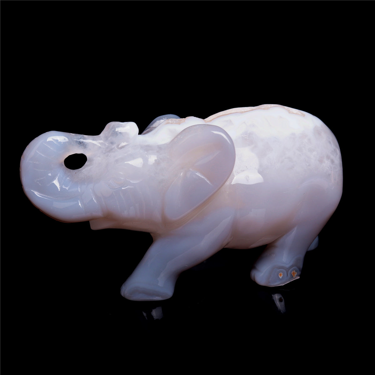 4" Druzy Agate Crystal Elephant Figurine Quartz Animal Carvings