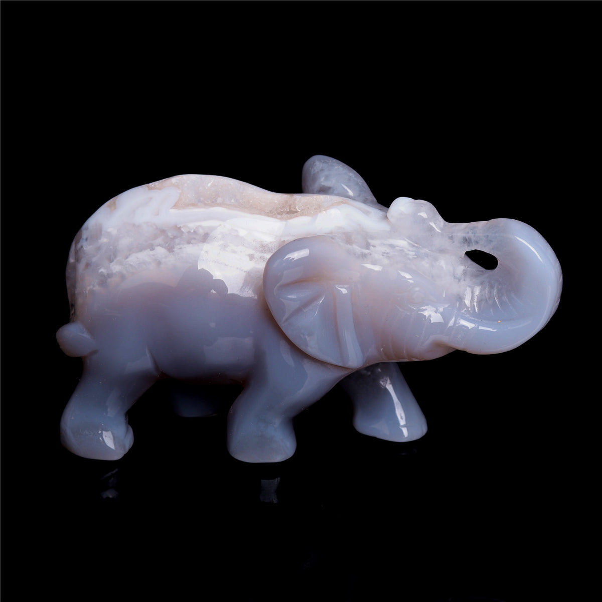 4" Druzy Agate Crystal Elephant Figurine Quartz Animal Carvings