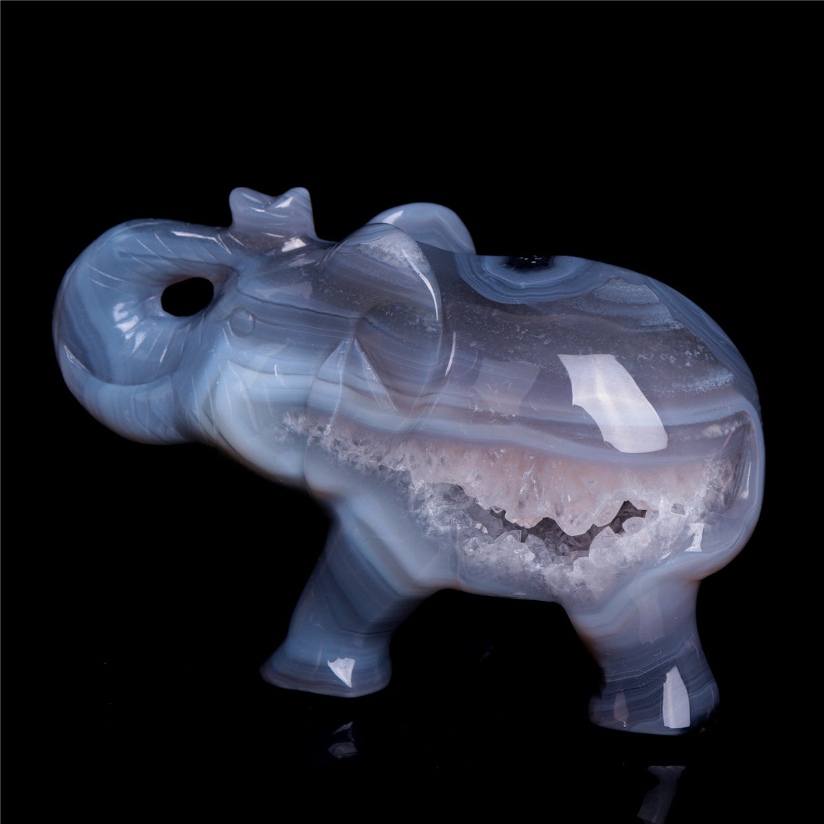 4" Druzy Agate Crystal Elephant Figurine Quartz Animal Carvings