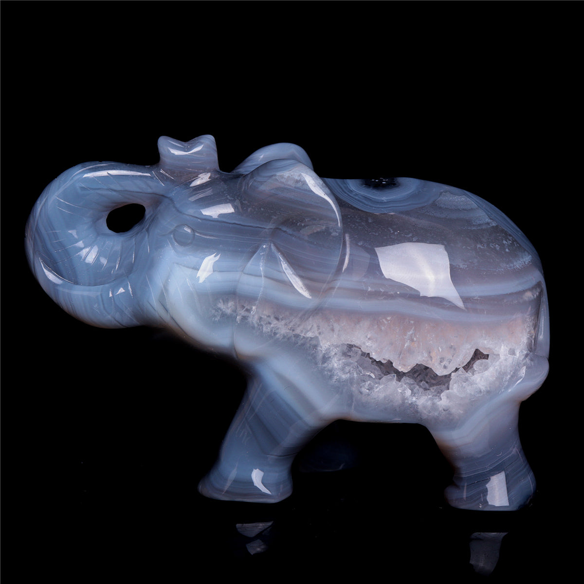 4" Druzy Agate Crystal Elephant Figurine Quartz Animal Carvings