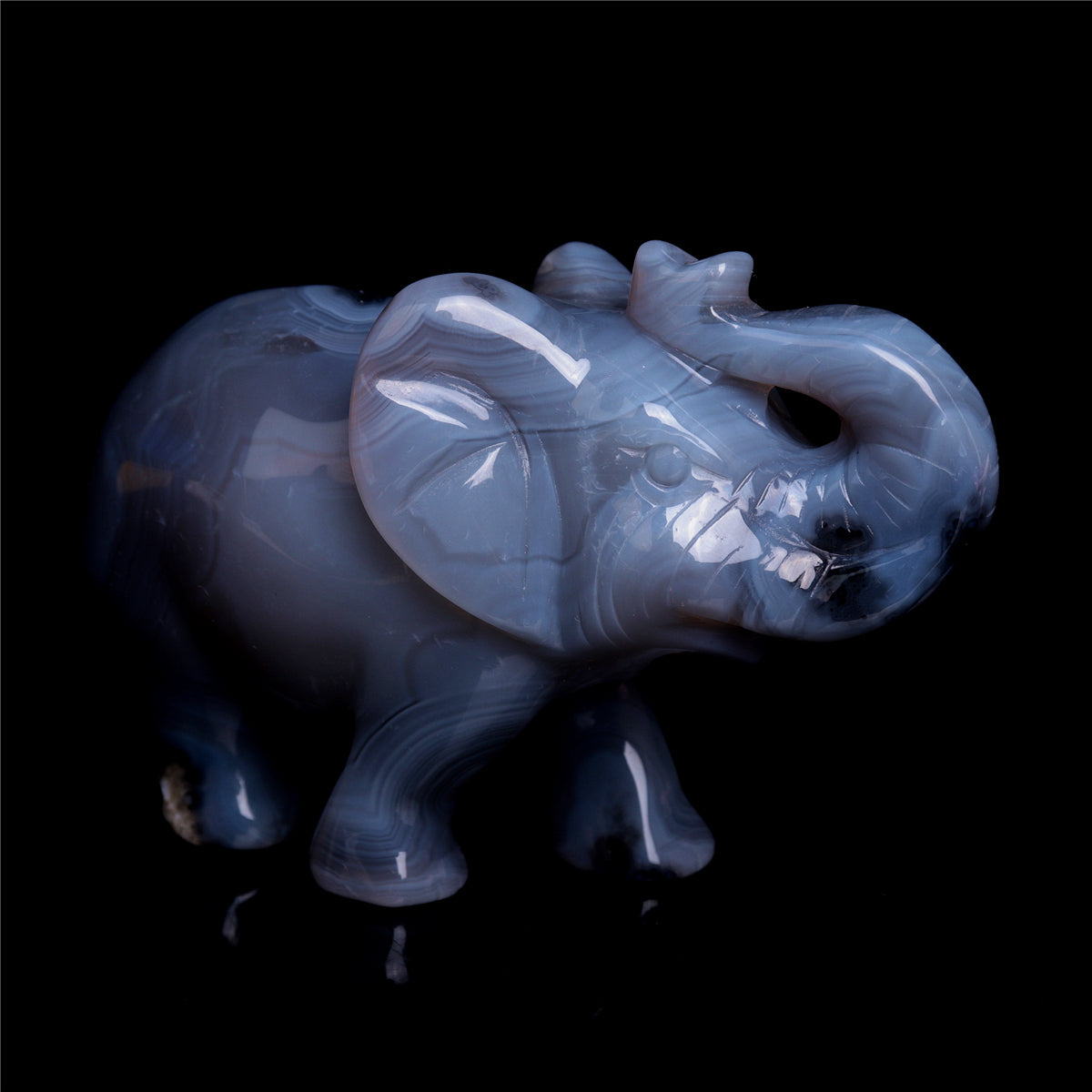 4" Druzy Agate Crystal Elephant Figurine Quartz Animal Carvings