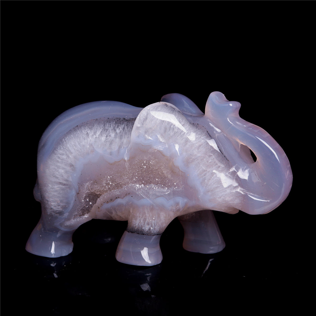 4" Druzy Agate Crystal Elephant Figurine Quartz Animal Carvings
