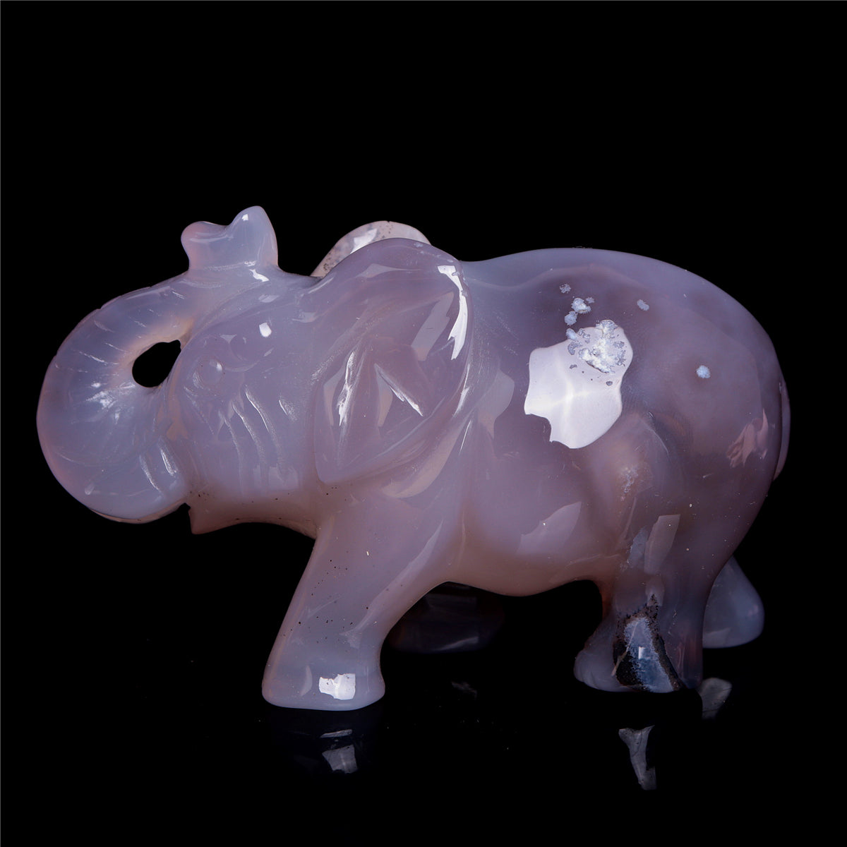4" Druzy Agate Crystal Elephant Figurine Quartz Animal Carvings