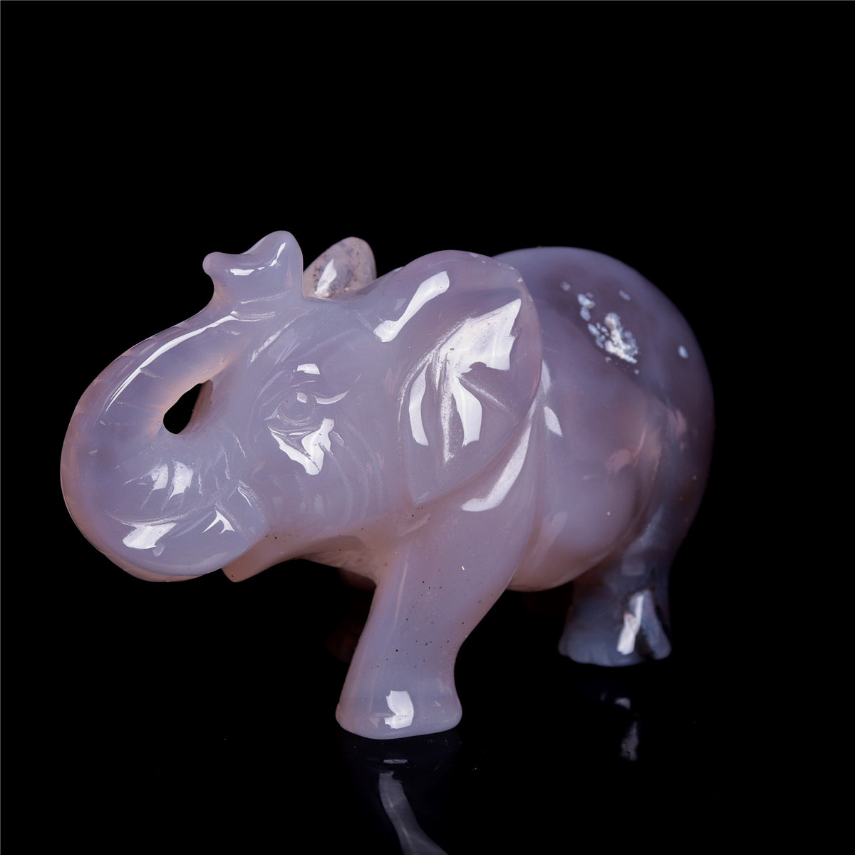 4" Druzy Agate Crystal Elephant Figurine Quartz Animal Carvings