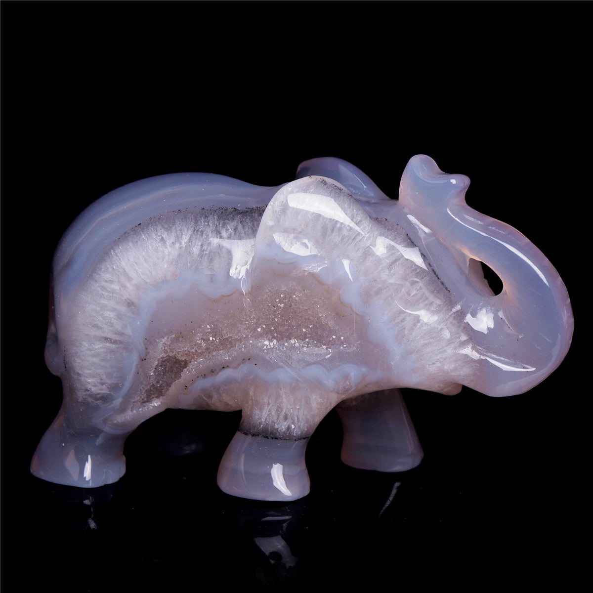 4" Druzy Agate Crystal Elephant Figurine Quartz Animal Carvings