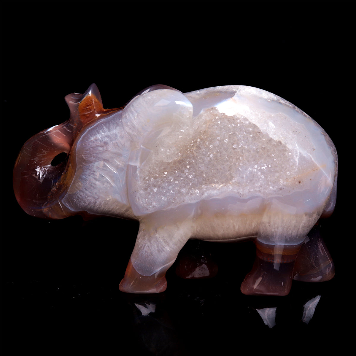 5" Druzy Agate Crystal Elephant Figurine Quartz Animal Carvings