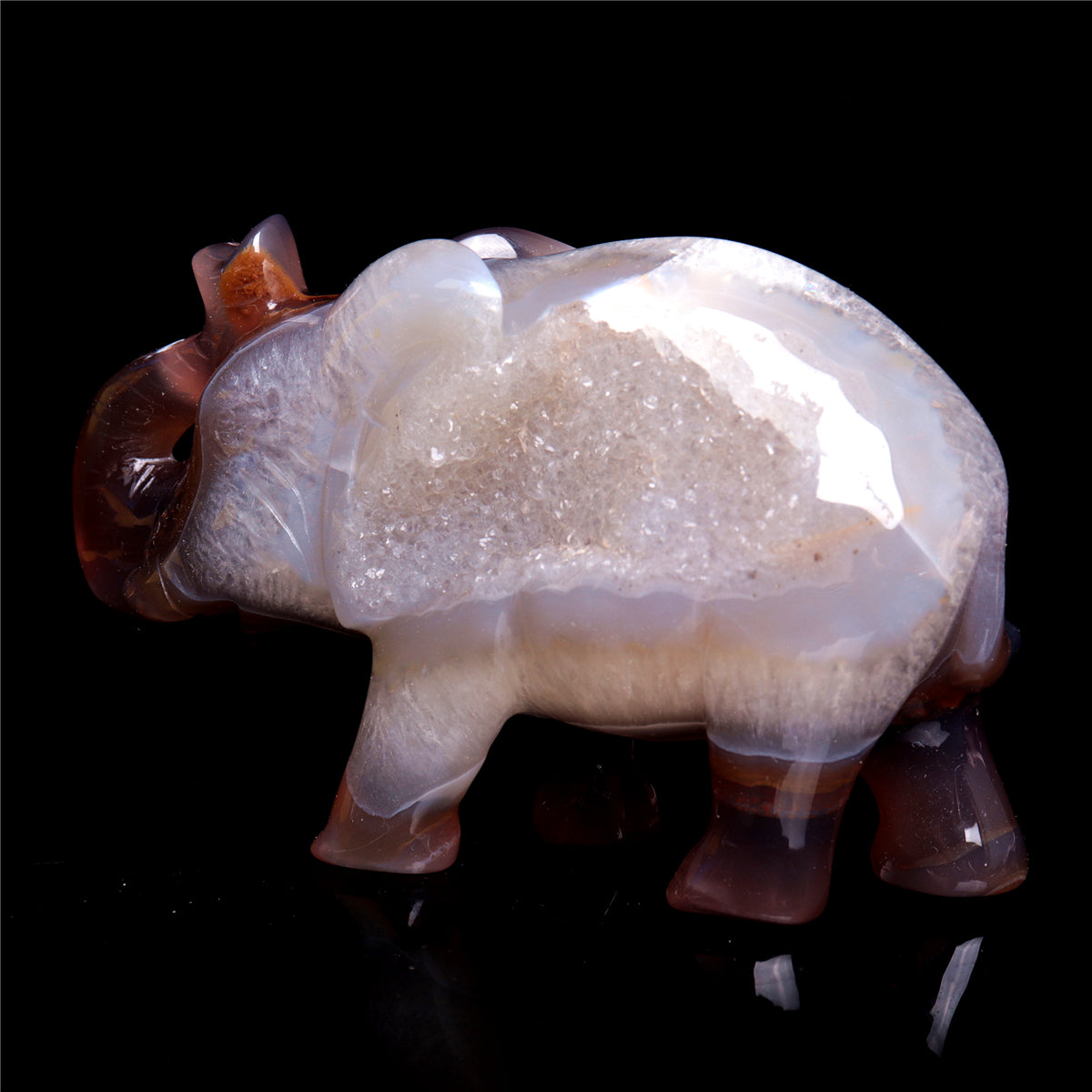5" Druzy Agate Crystal Elephant Figurine Quartz Animal Carvings