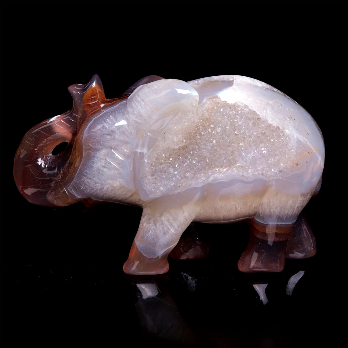 5" Druzy Agate Crystal Elephant Figurine Quartz Animal Carvings