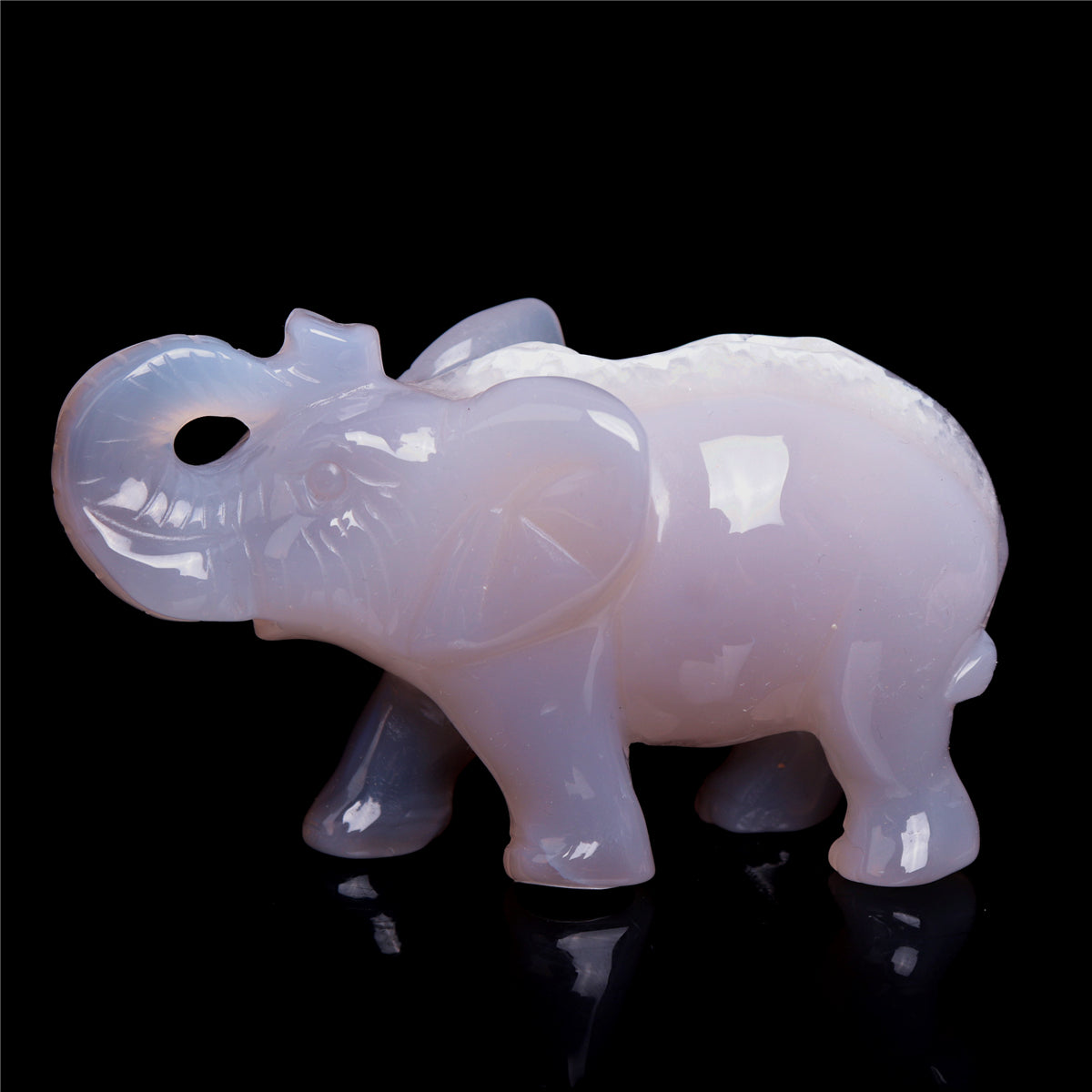 4" Druzy Agate Crystal Elephant Figurine Quartz Animal Carvings