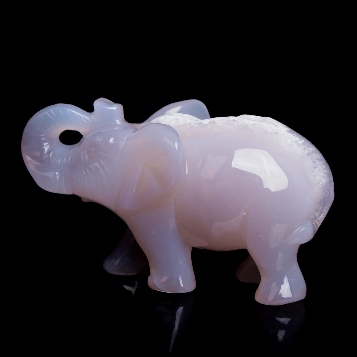 4" Druzy Agate Crystal Elephant Figurine Quartz Animal Carvings