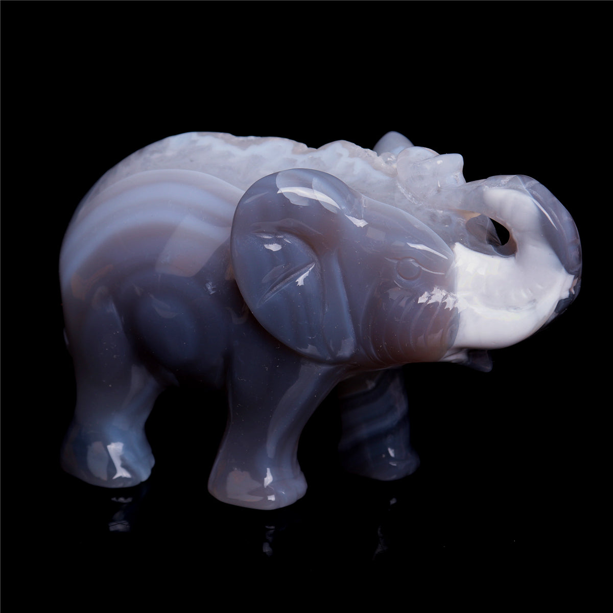 4" Druzy Agate Crystal Elephant Figurine Quartz Animal Carvings