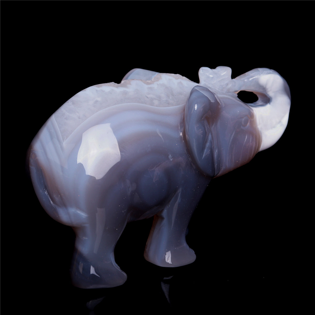 4" Druzy Agate Crystal Elephant Figurine Quartz Animal Carvings