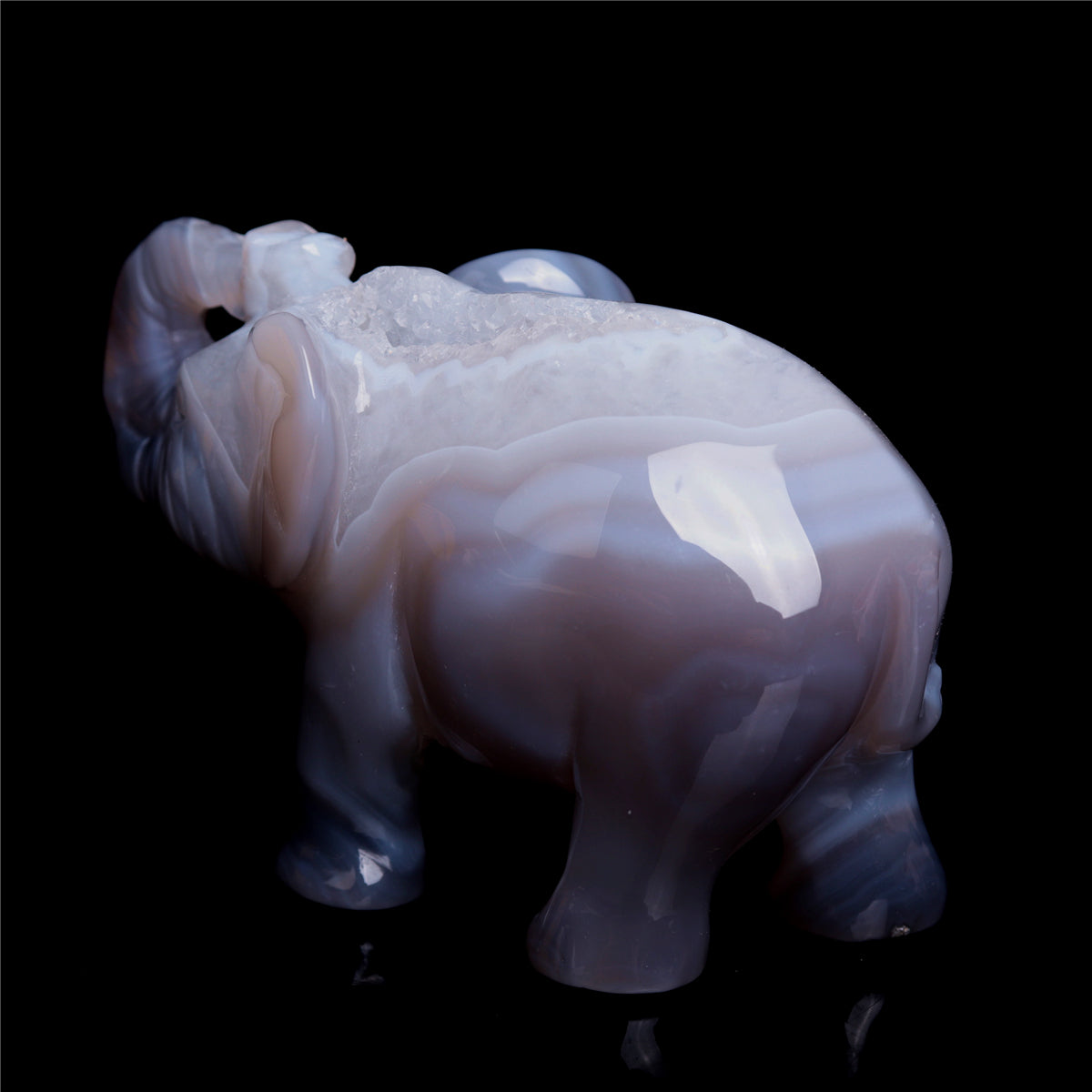 4" Druzy Agate Crystal Elephant Figurine Quartz Animal Carvings