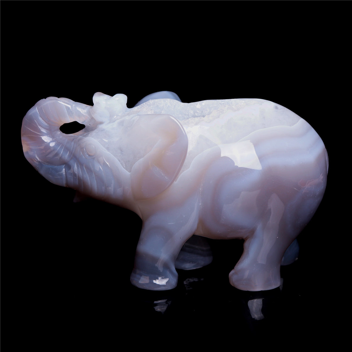 4" Druzy Agate Crystal Elephant Figurine Quartz Animal Carvings