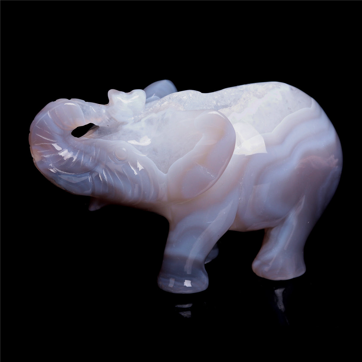 4" Druzy Agate Crystal Elephant Figurine Quartz Animal Carvings