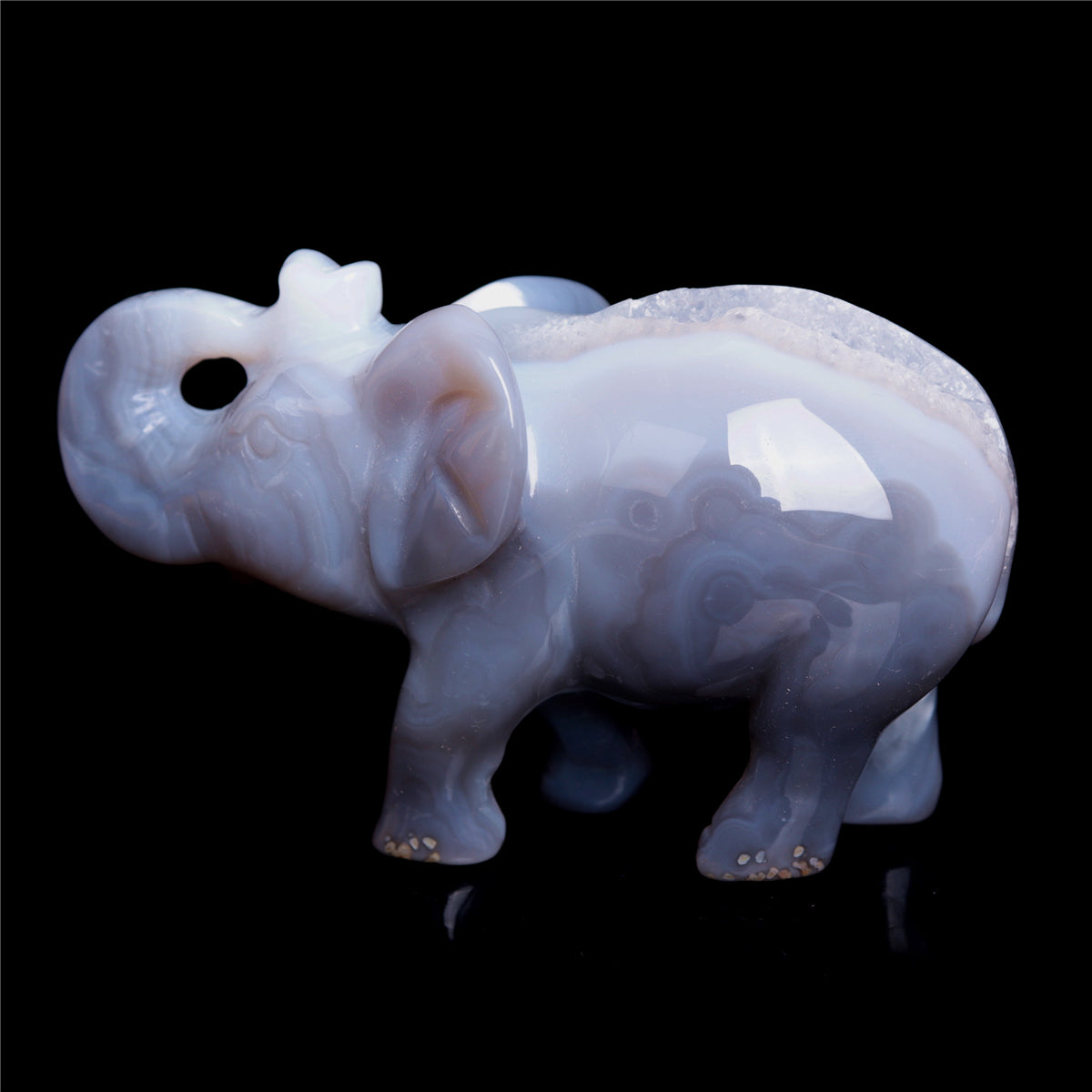 4" Druzy Agate Crystal Elephant Figurine Quartz Animal Carvings