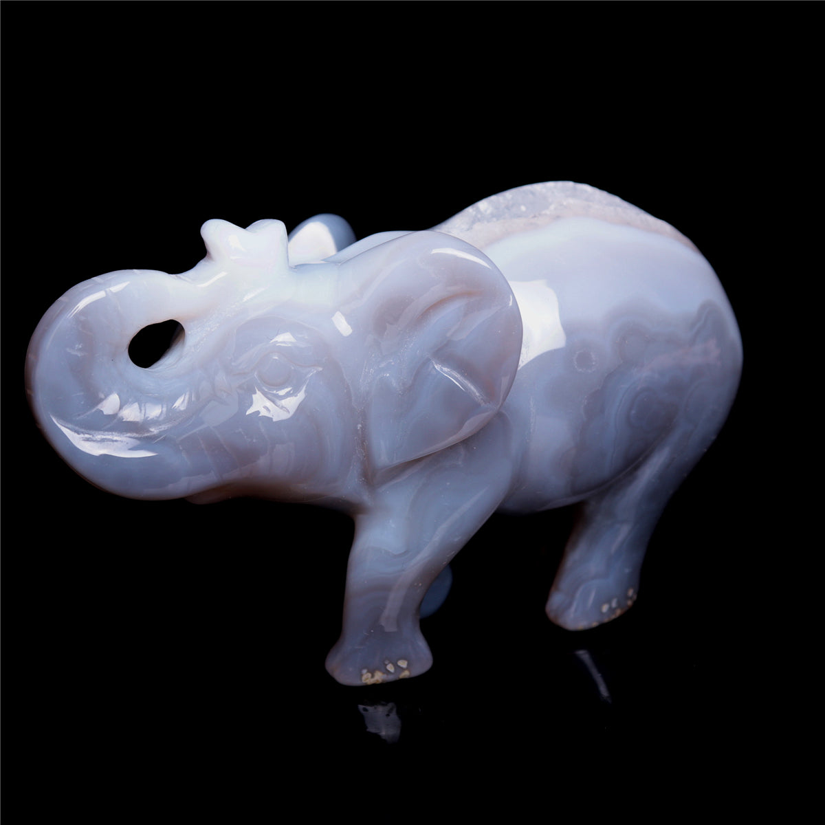4" Druzy Agate Crystal Elephant Figurine Quartz Animal Carvings