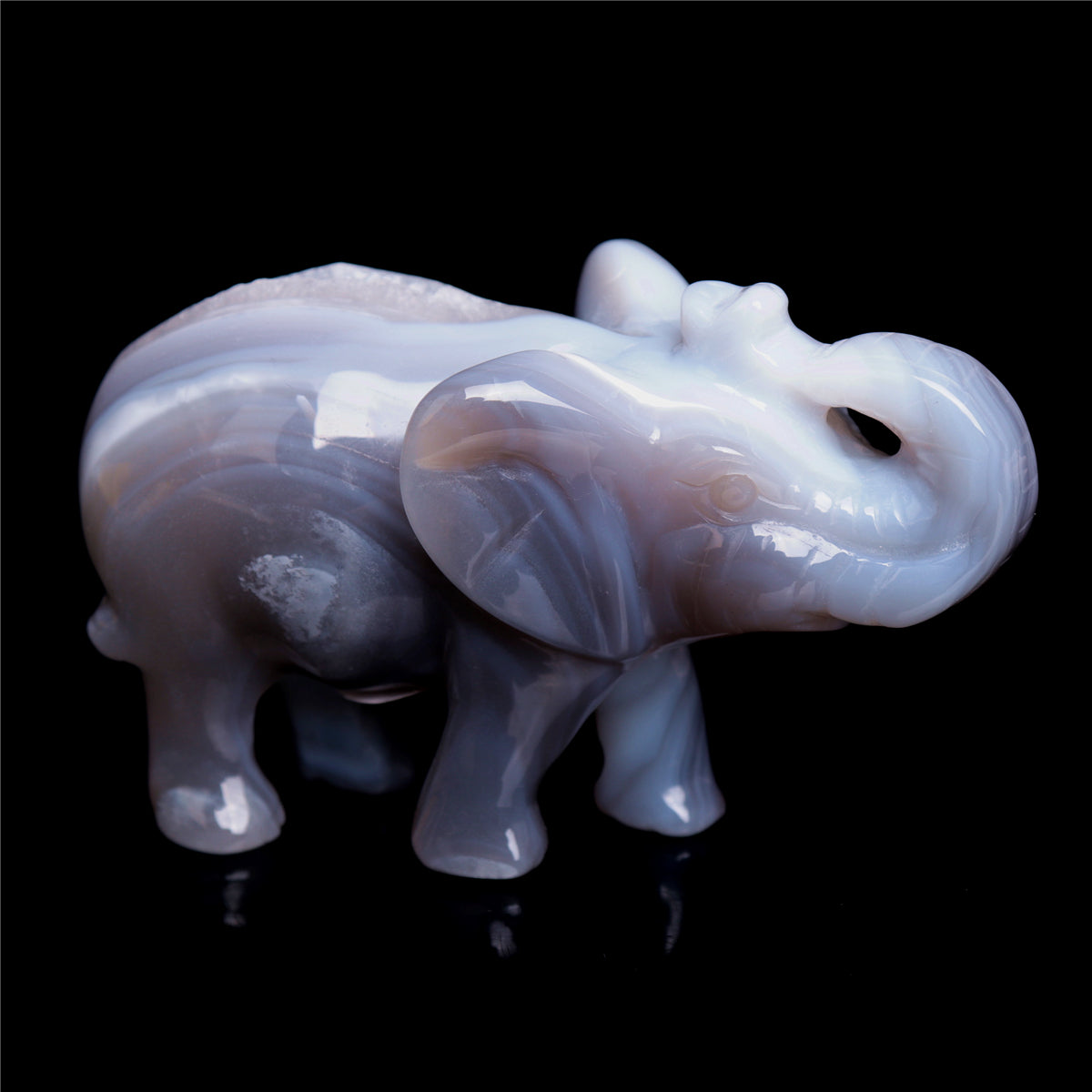 4" Druzy Agate Crystal Elephant Figurine Quartz Animal Carvings