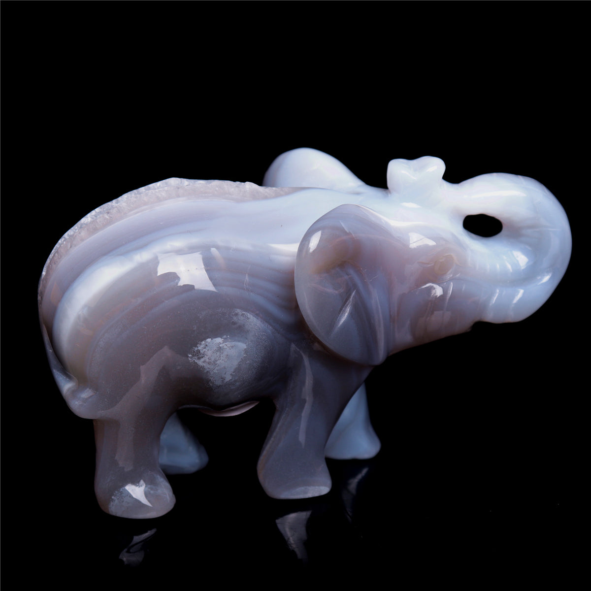 4" Druzy Agate Crystal Elephant Figurine Quartz Animal Carvings