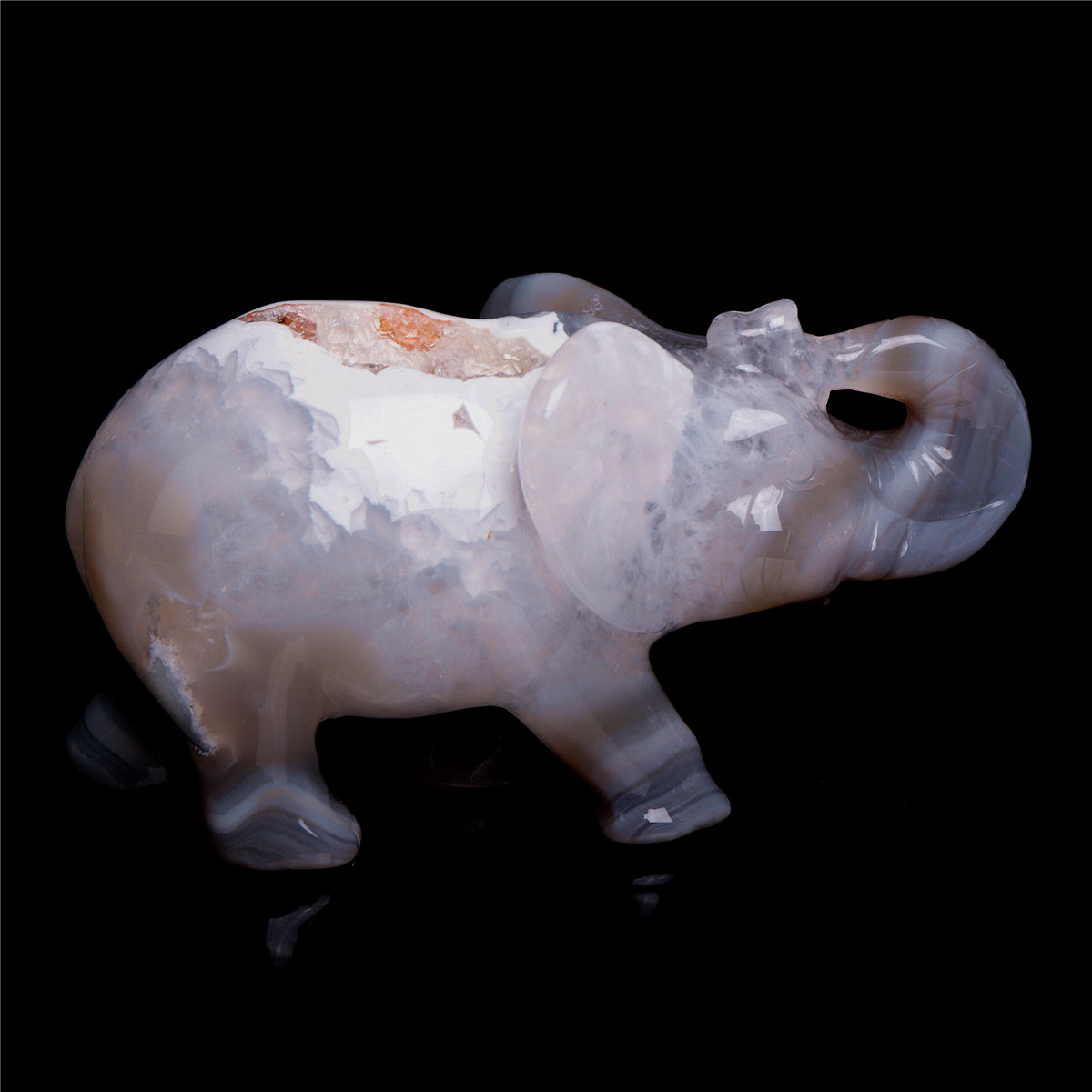5" Druzy Agate Crystal Elephant Figurine Quartz Animal Carvings
