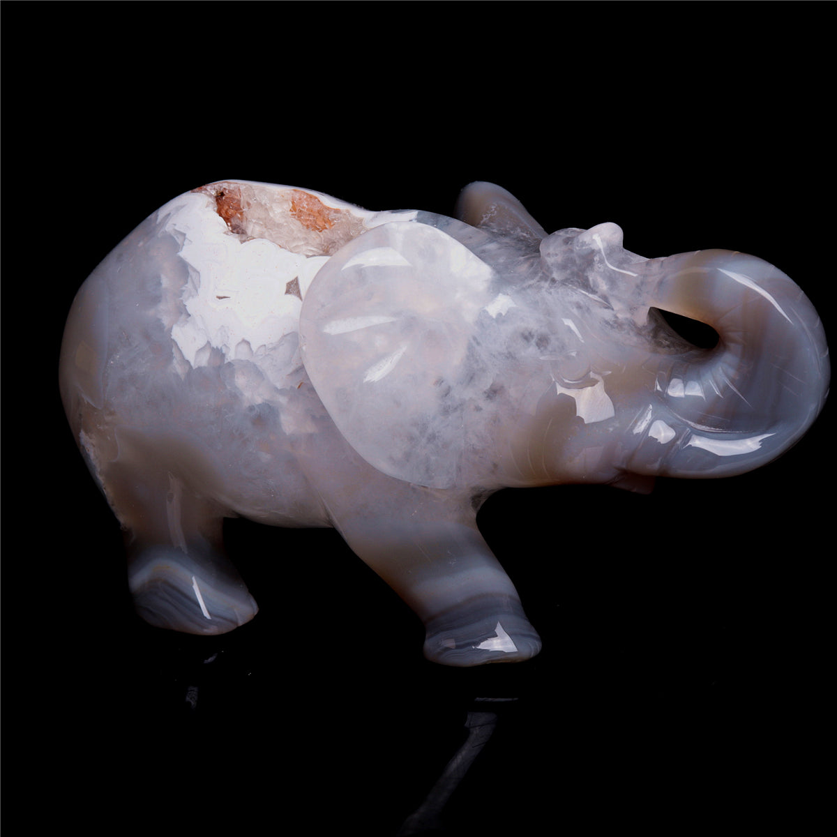 5" Druzy Agate Crystal Elephant Figurine Quartz Animal Carvings