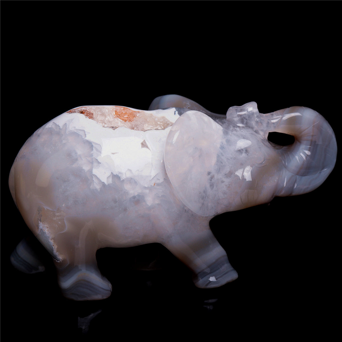 5" Druzy Agate Crystal Elephant Figurine Quartz Animal Carvings