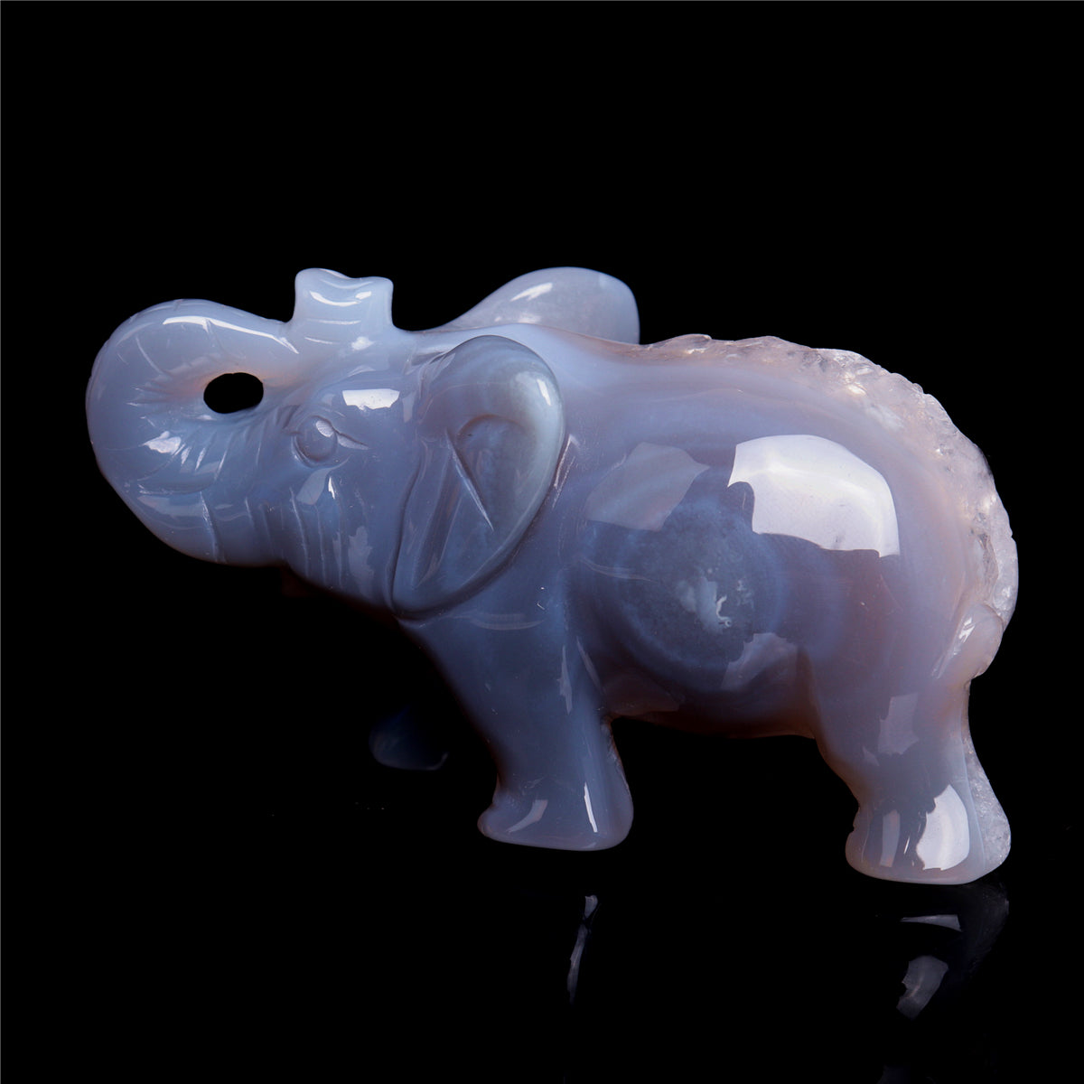 4" Druzy Agate Crystal Elephant Figurine Quartz Animal Carvings