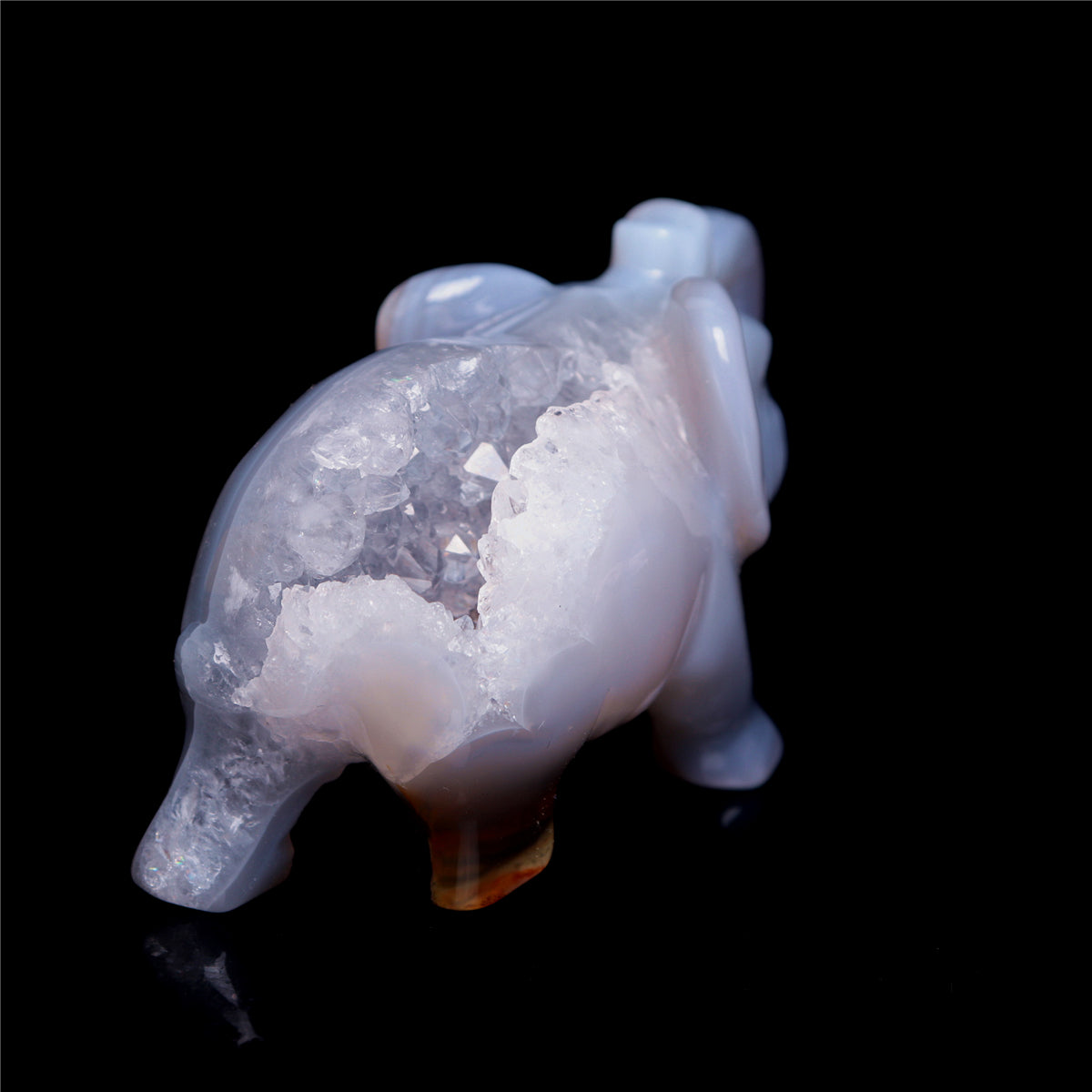 4" Druzy Agate Crystal Elephant Figurine Quartz Animal Carvings