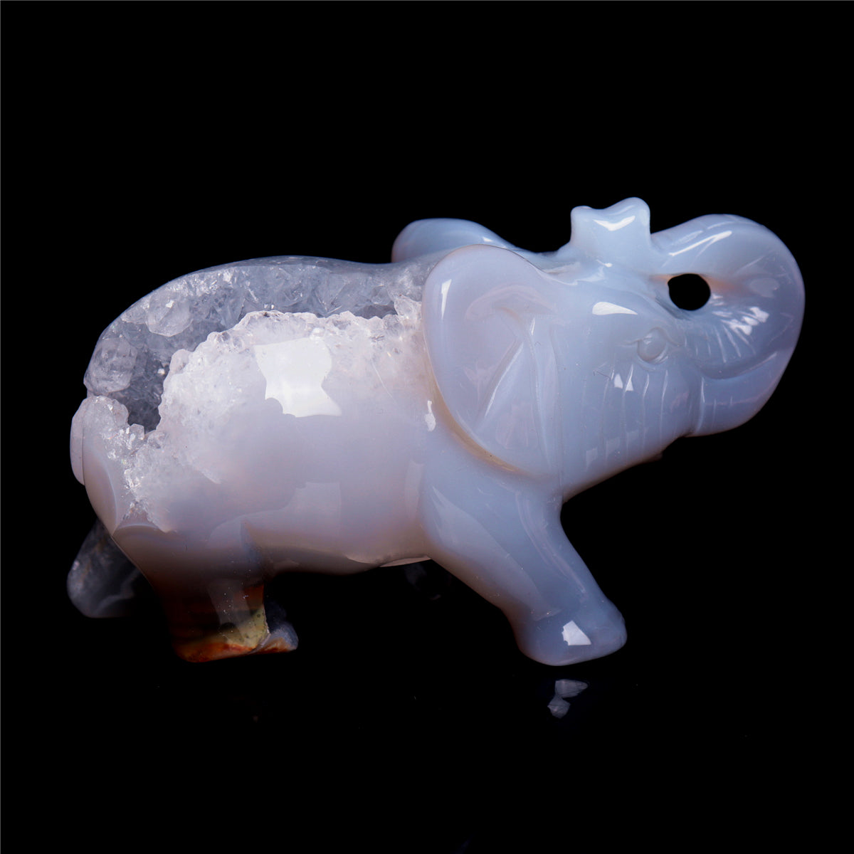 4" Druzy Agate Crystal Elephant Figurine Quartz Animal Carvings