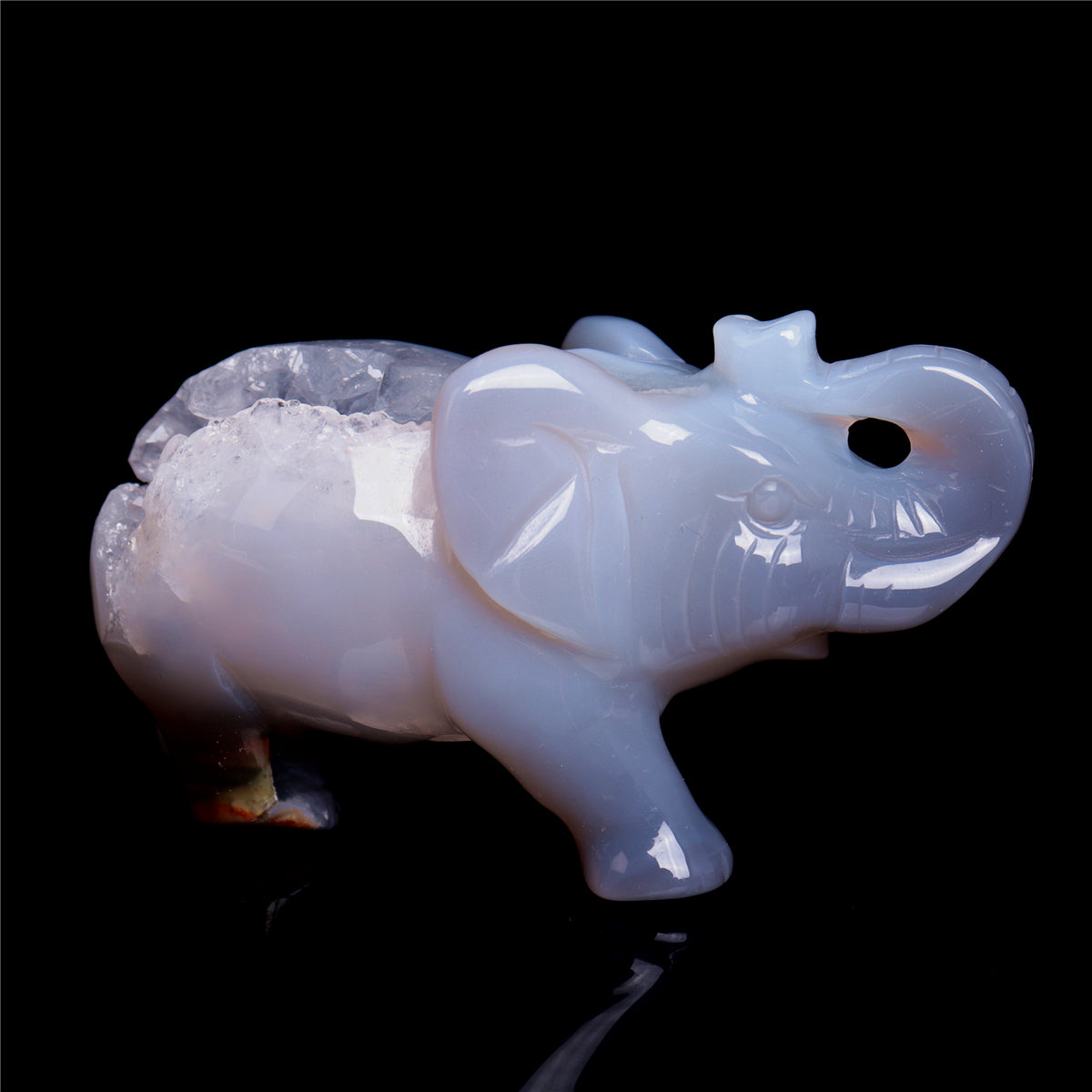 4" Druzy Agate Crystal Elephant Figurine Quartz Animal Carvings
