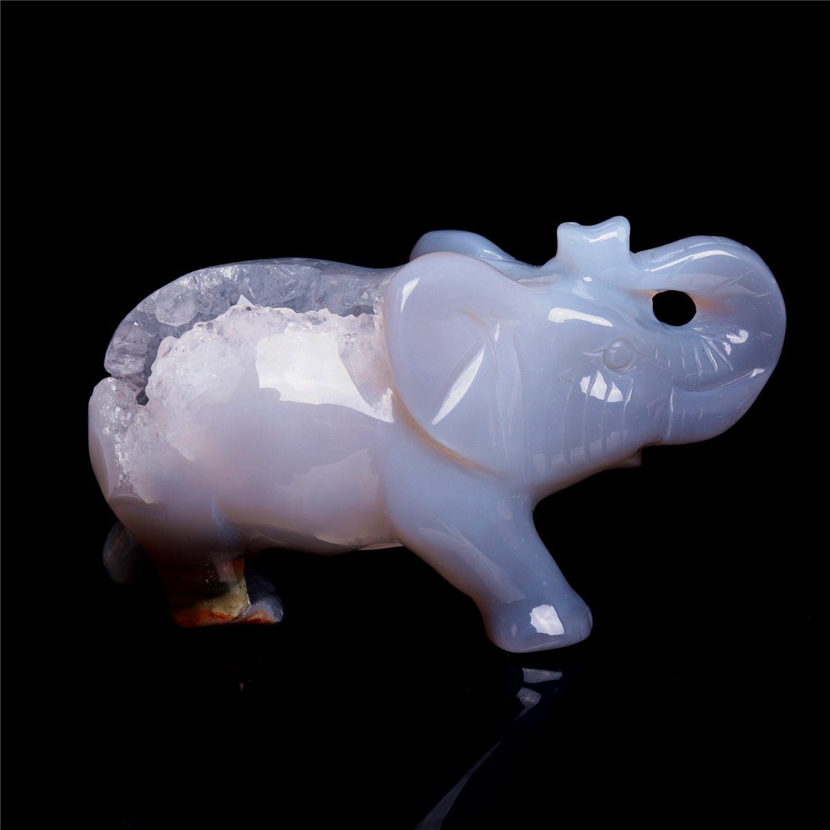 4" Druzy Agate Crystal Elephant Figurine Quartz Animal Carvings