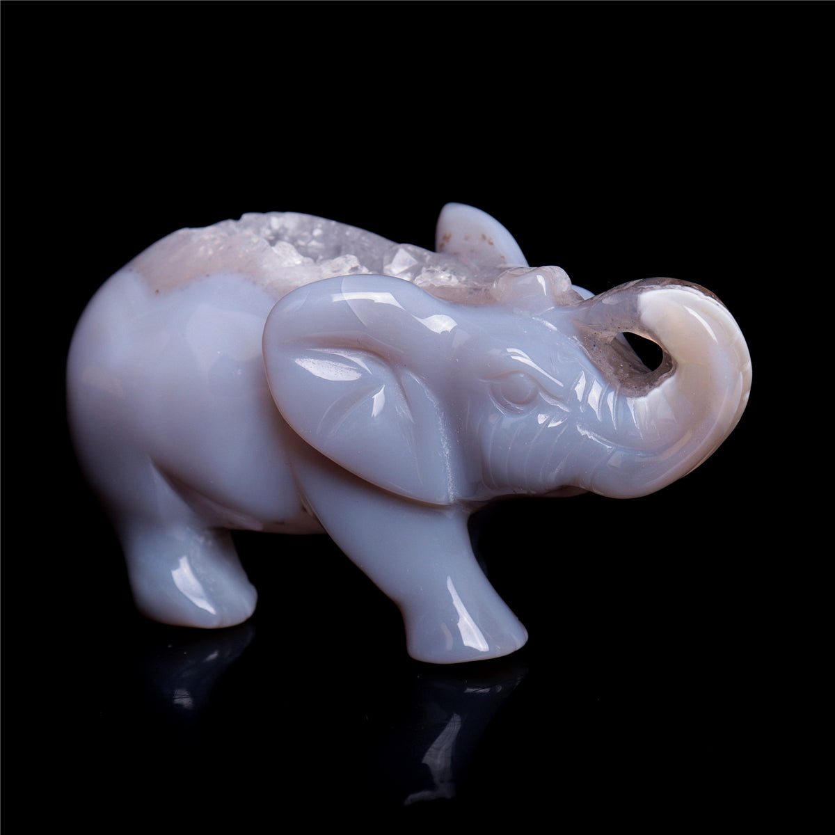 3.5" Druzy Agate Crystal Elephant Figurine Quartz Animal Carvings