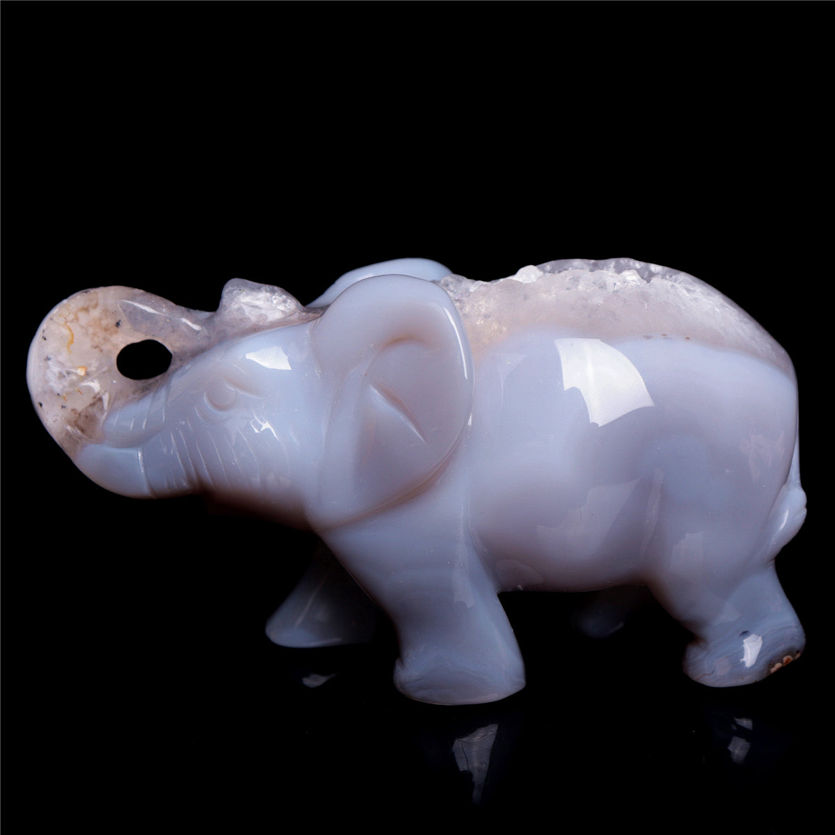 3.5" Druzy Agate Crystal Elephant Figurine Quartz Animal Carvings