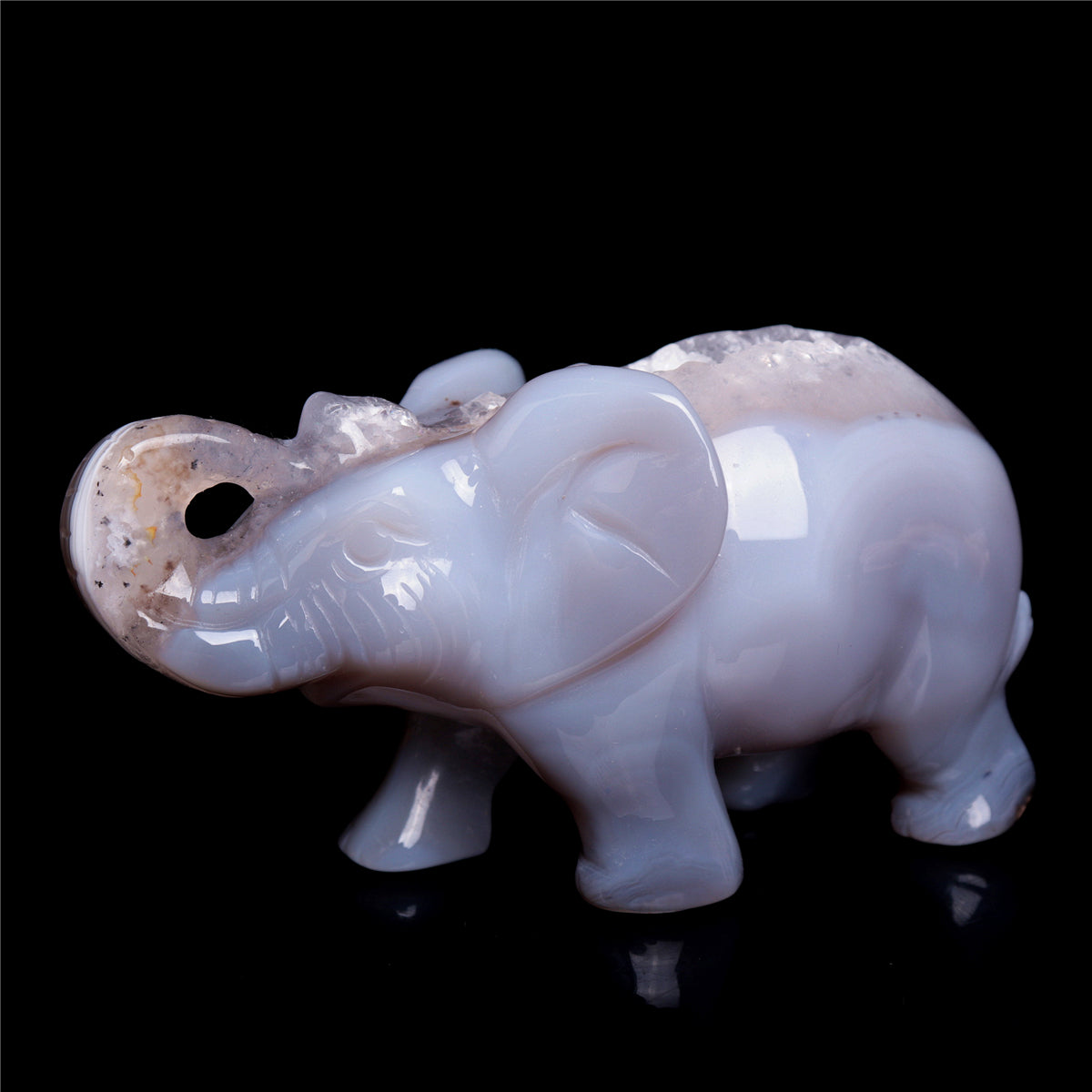 3.5" Druzy Agate Crystal Elephant Figurine Quartz Animal Carvings