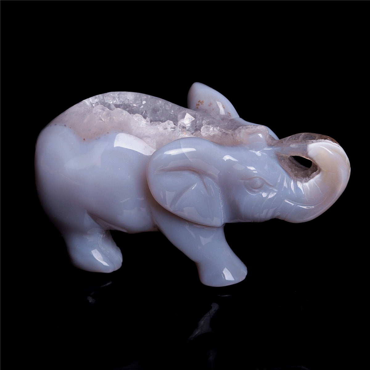 3.5" Druzy Agate Crystal Elephant Figurine Quartz Animal Carvings