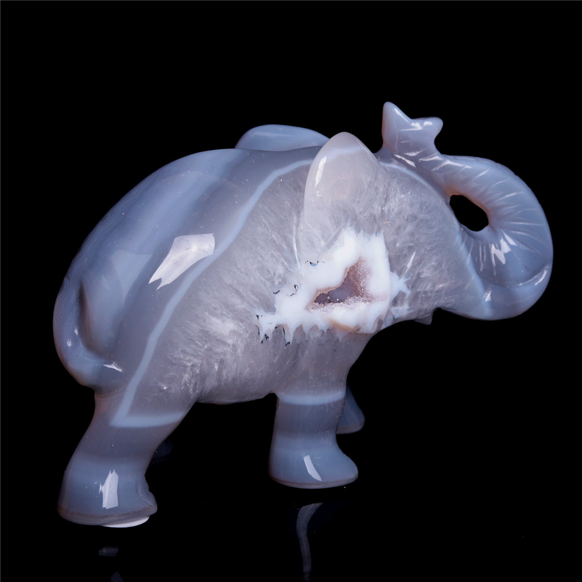 4" Druzy Agate Crystal Elephant Figurine Quartz Animal Carvings