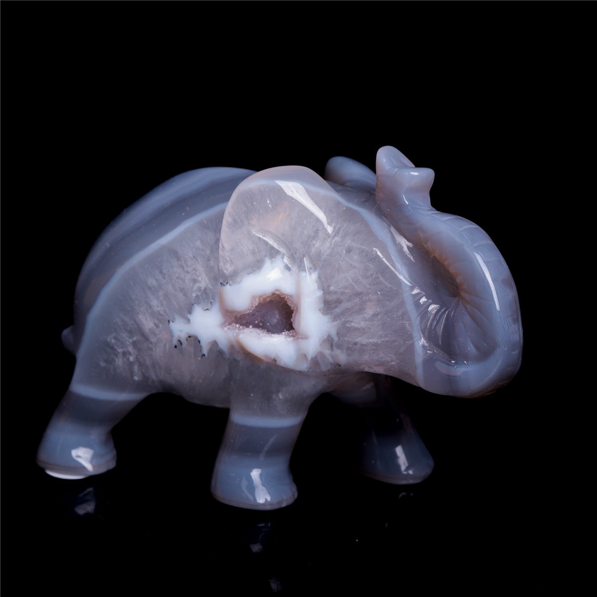 4" Druzy Agate Crystal Elephant Figurine Quartz Animal Carvings